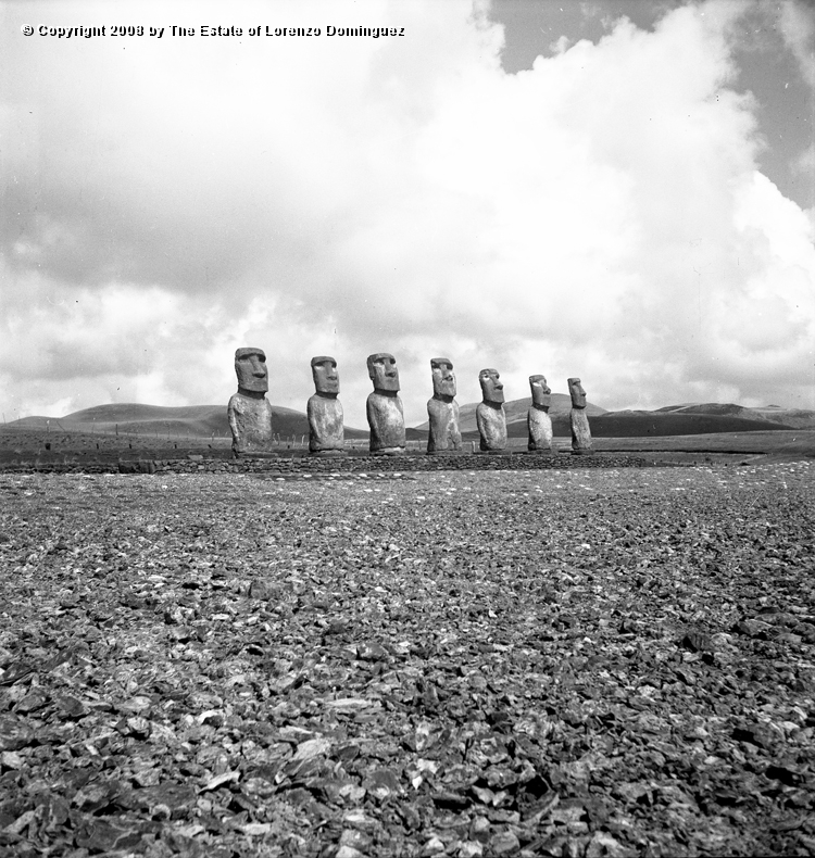 AKI_Conjunto_01.jpg - Easter Island. 1960. Ahu Akivi. General view of the ahu restored by the Chilean-American archeological expedition lead by William Mulloy in 1960.